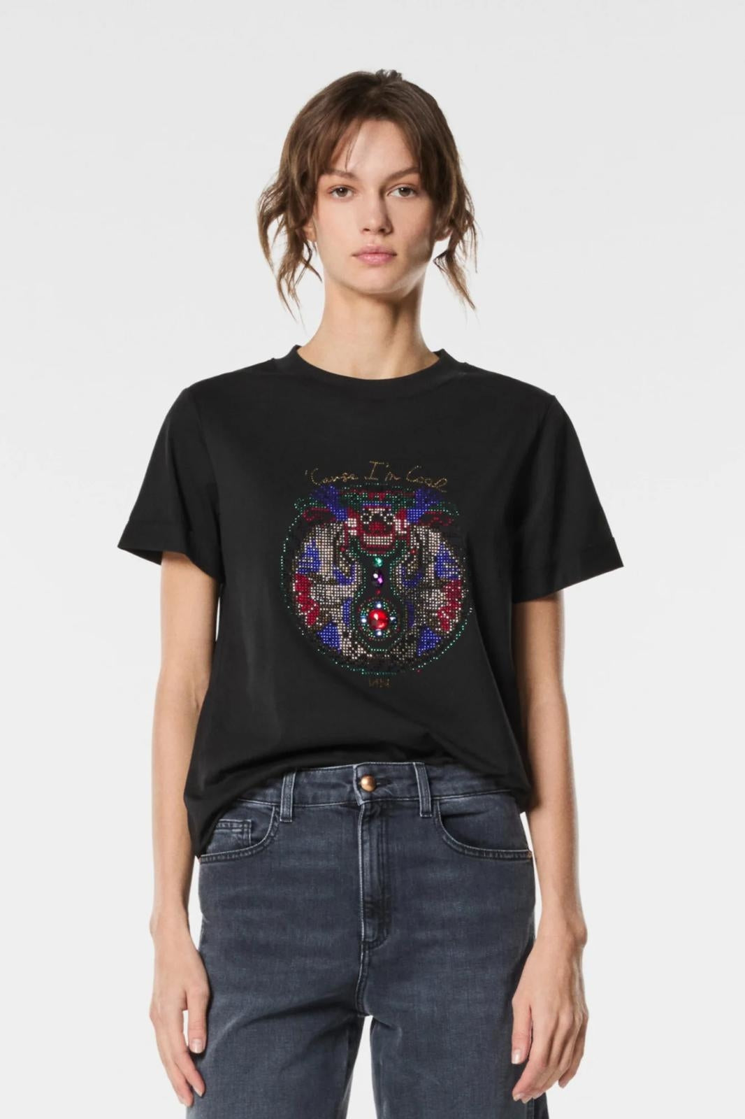 T-Shirt Nenette con strass multicolor donna