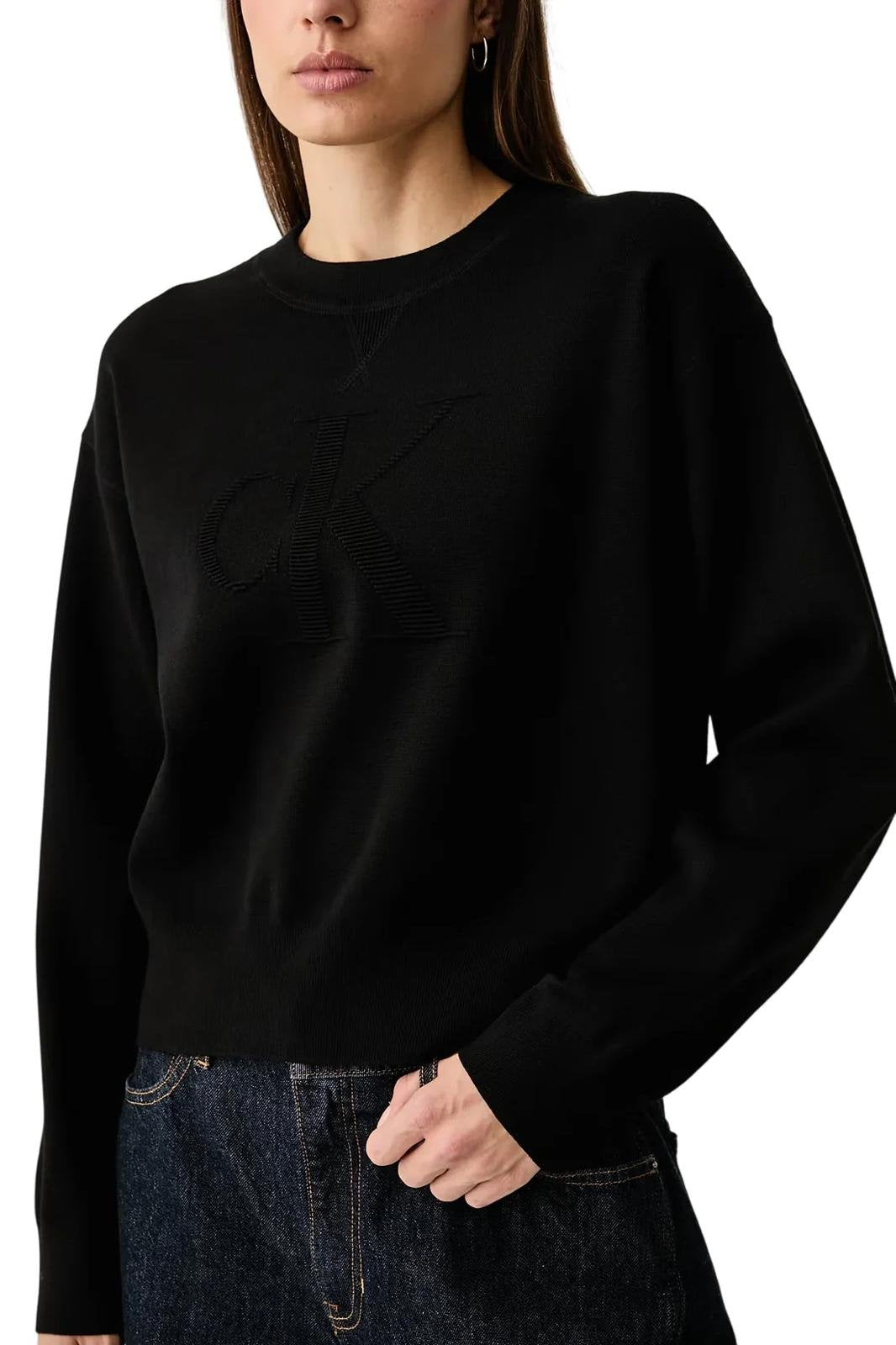 Maglia Calvin Klein Jeans girocollo con logo "CK" in rilievo
