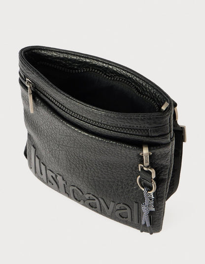 Tracolla Just Cavalli "Maxi Logo Print" in pelle granulosa uomo