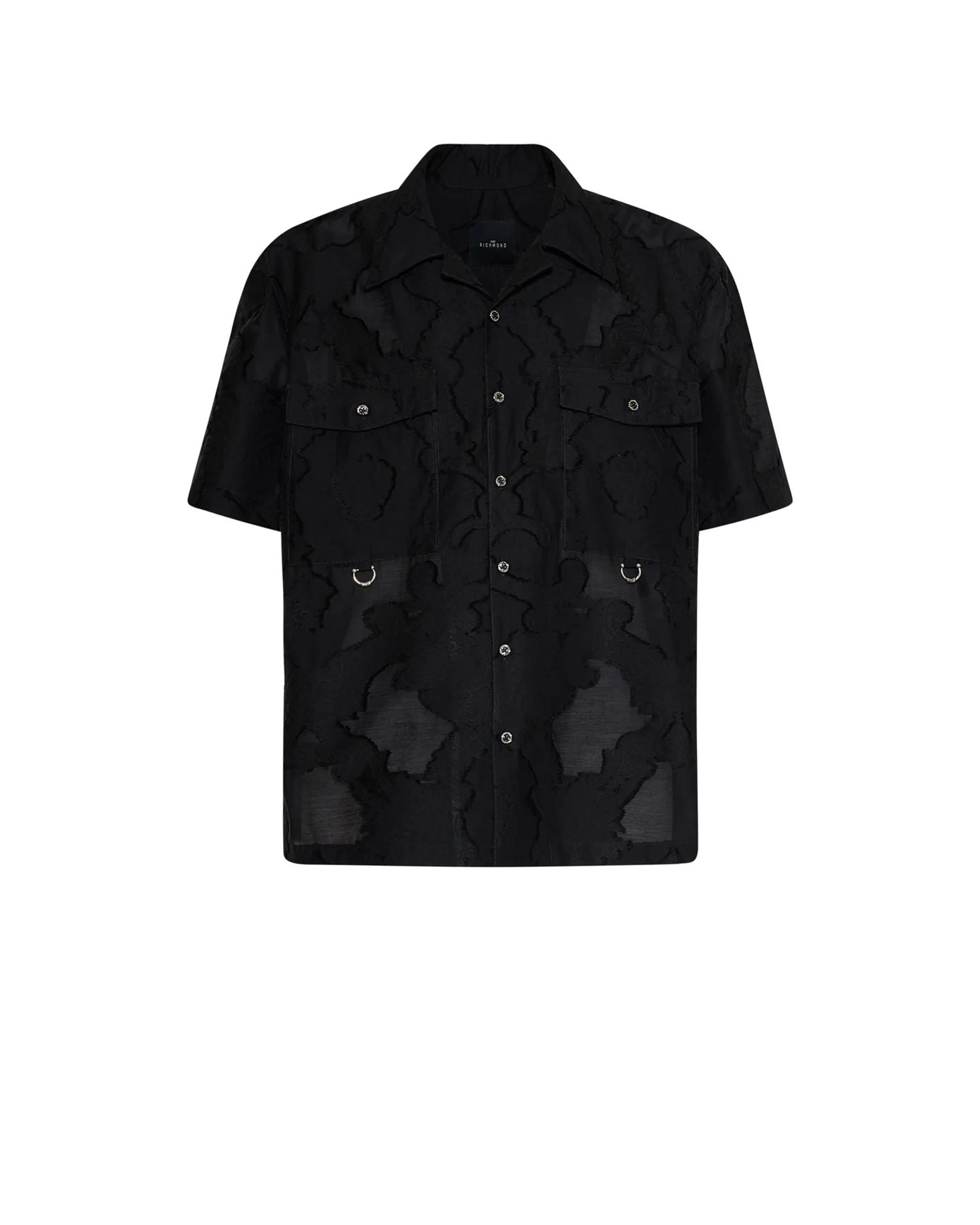Camicia John Richmond manica corta con ricami e trasparenze 