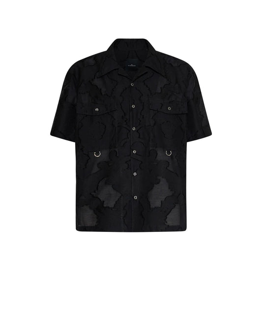 Camicia John Richmond manica corta con ricami e trasparenze 