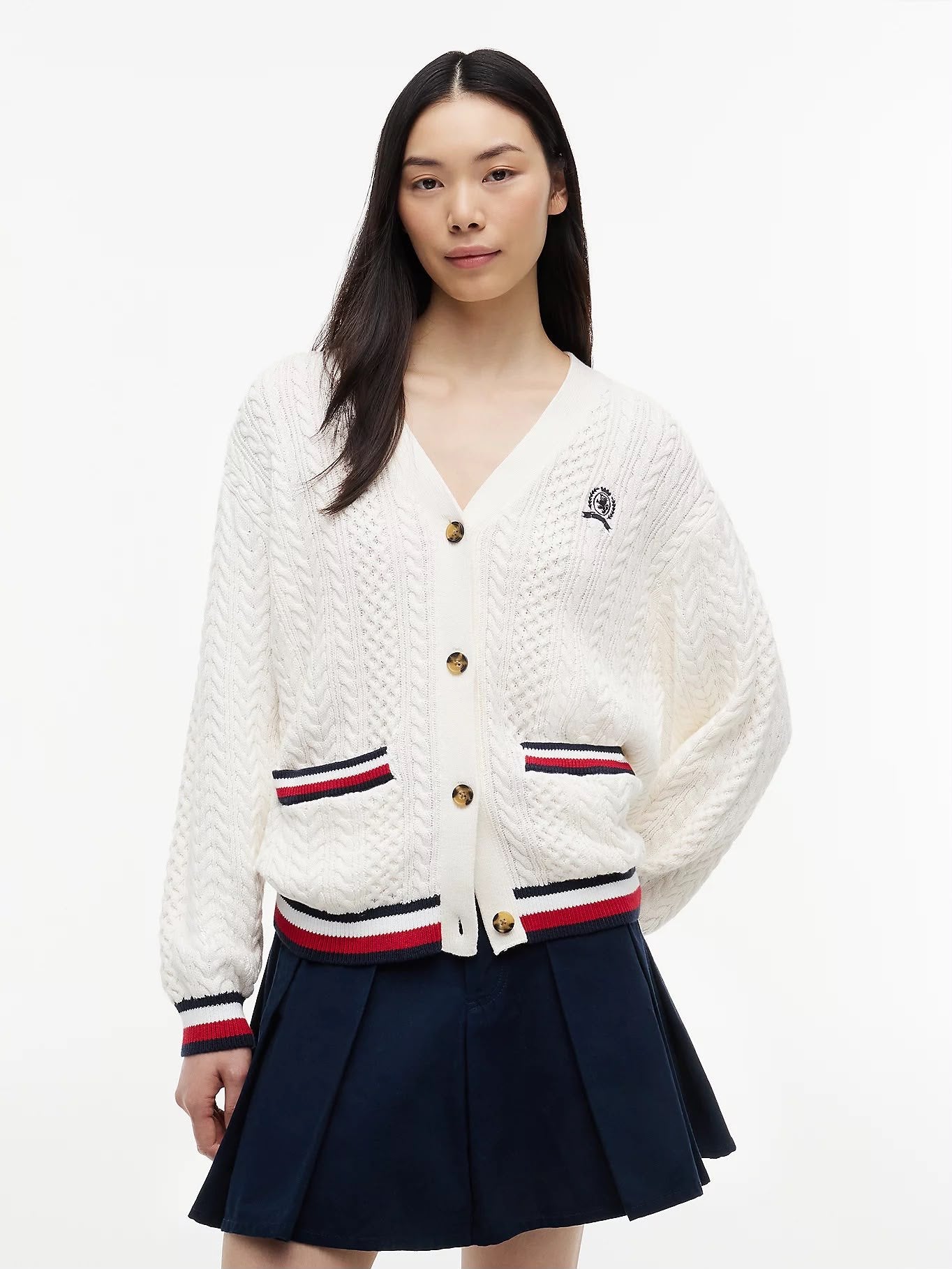 Cardigan Tommy Jeans ricamato con bordi a contrasto donna