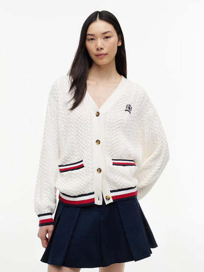 Cardigan Tommy Jeans ricamato con bordi a contrasto donna