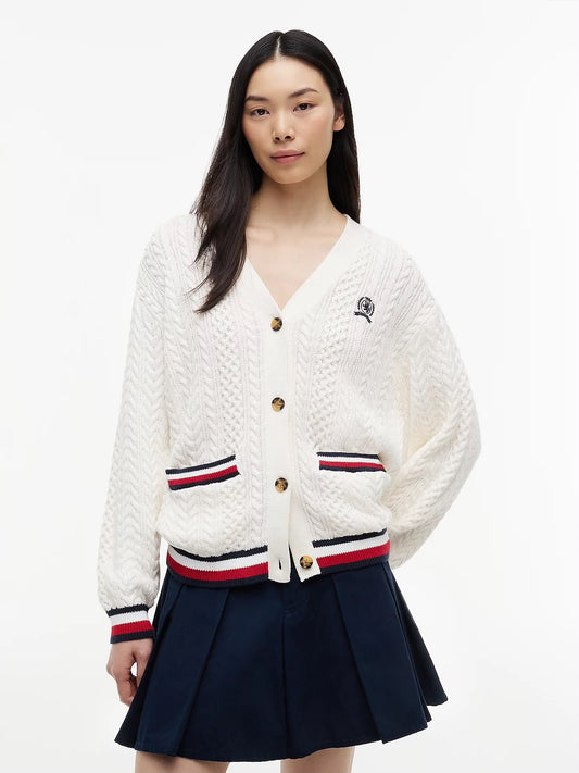 Cardigan Tommy Jeans ricamato con bordi a contrasto donna