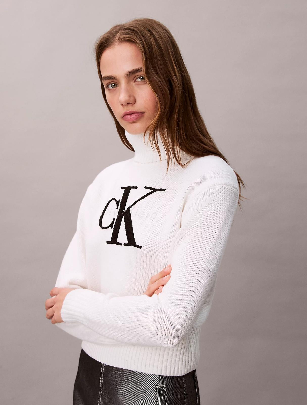 Maglia Calvin Klein dolcevita con logo in spugna donna