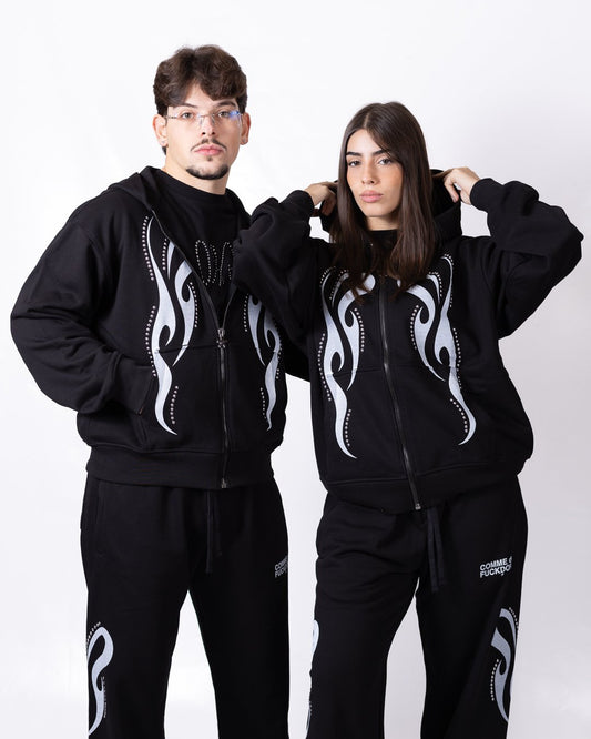 Felpa Comme des Fuckdown full zip con borchie e stampa