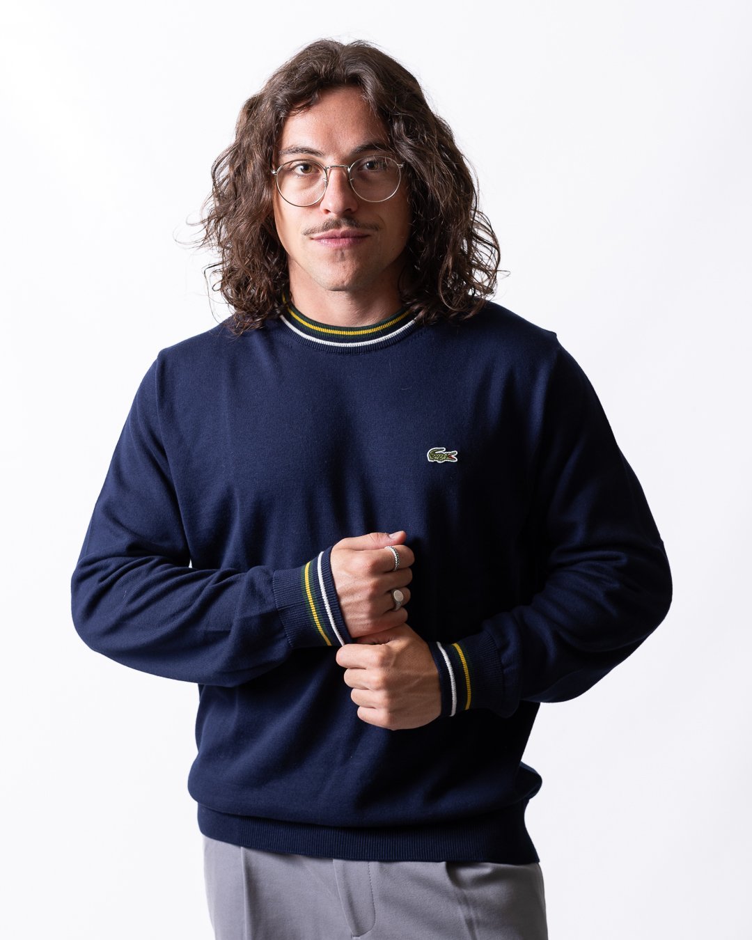 Maglia Lacoste girocollo con strisce a contrasto uomo