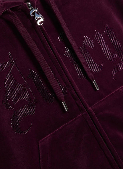 Felpa Juicy Couture full zip con cappuccio e logo strass