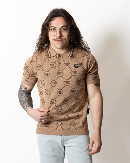 Polo Philipp Plein in misto lana "Jacquard Monogram" uomo
