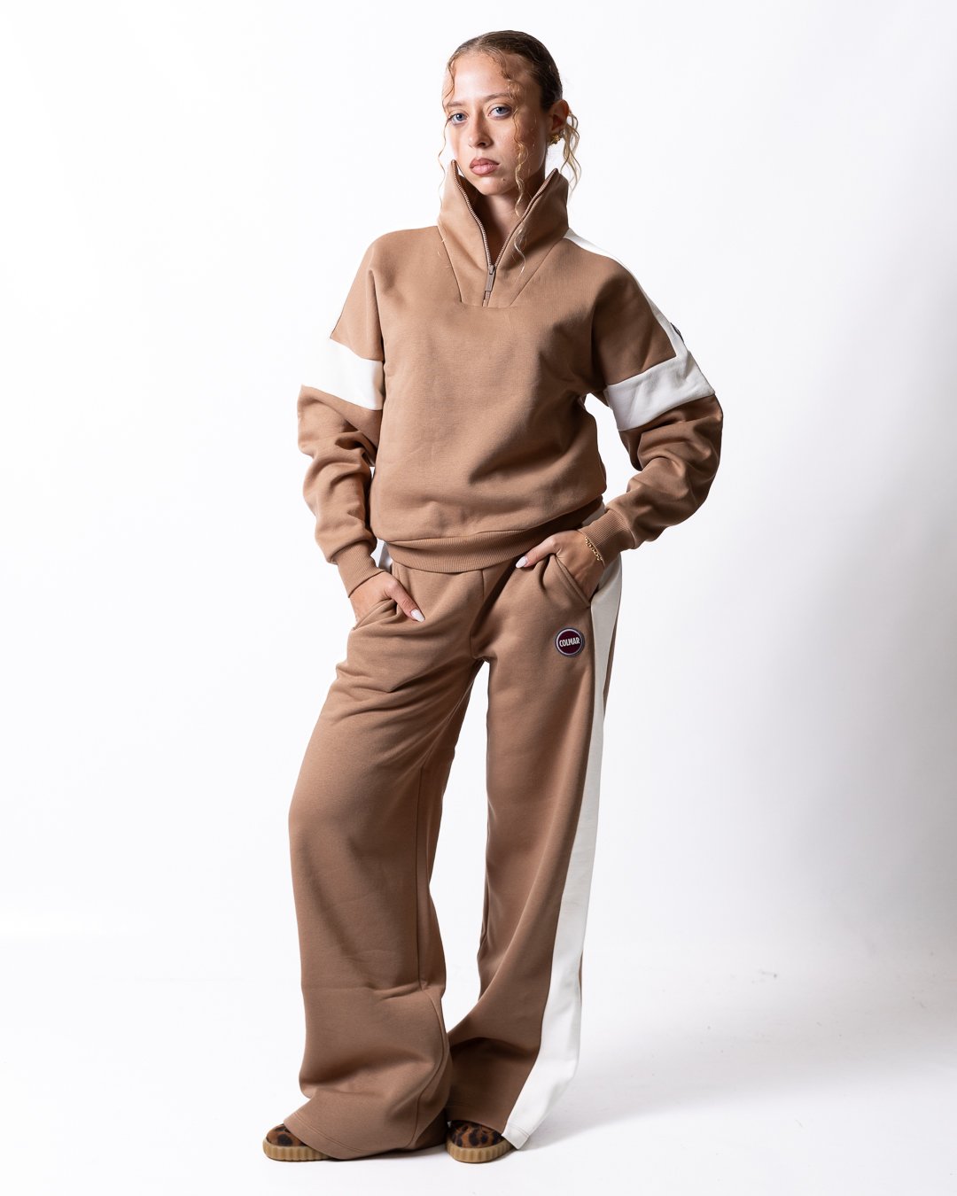 Felpa Colmar mezza zip color block donna