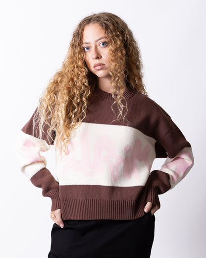 Maglia Disclaimer girocollo tricolor con logo effetto glitter