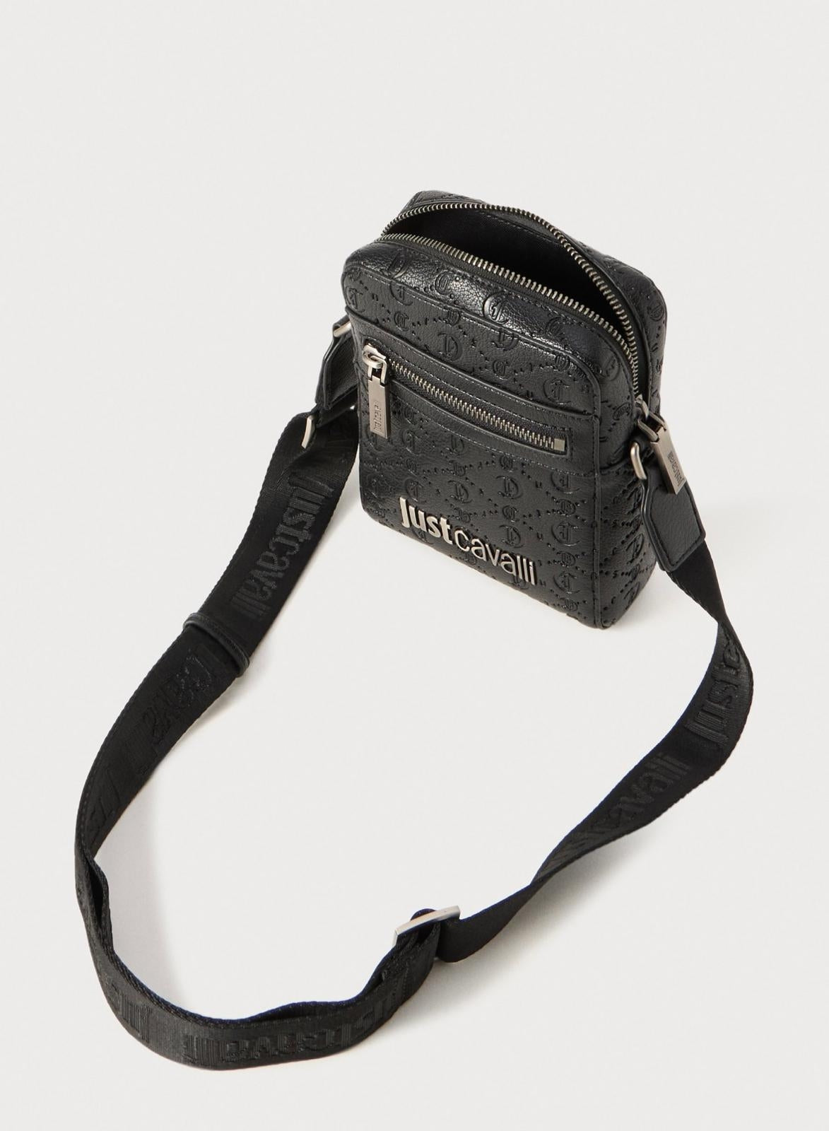 Tracolla Just Cavalli "Metal Lettering Jacquard " in pelle granulosa uomo