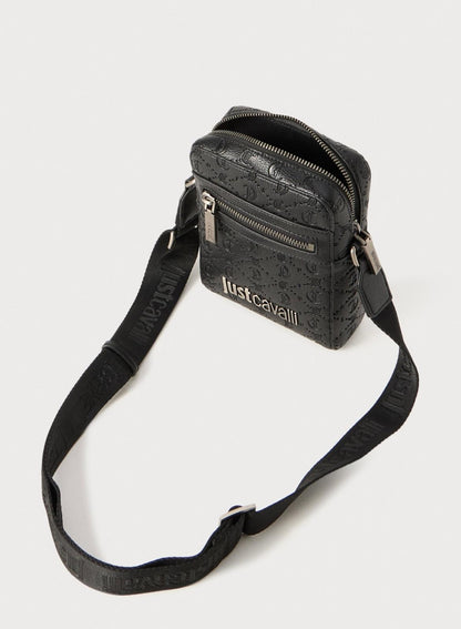 Tracolla Just Cavalli "Metal Lettering Jacquard " in pelle granulosa uomo